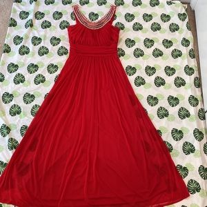 Fiesta Fashion Long & Red Faux Pearl & Stone Decor Prom Dress/Bridesmaids Dress